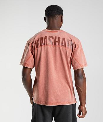 T Shirts Gymshark Power Washed Hombre Rosas Marrones | CO 3250MQZ